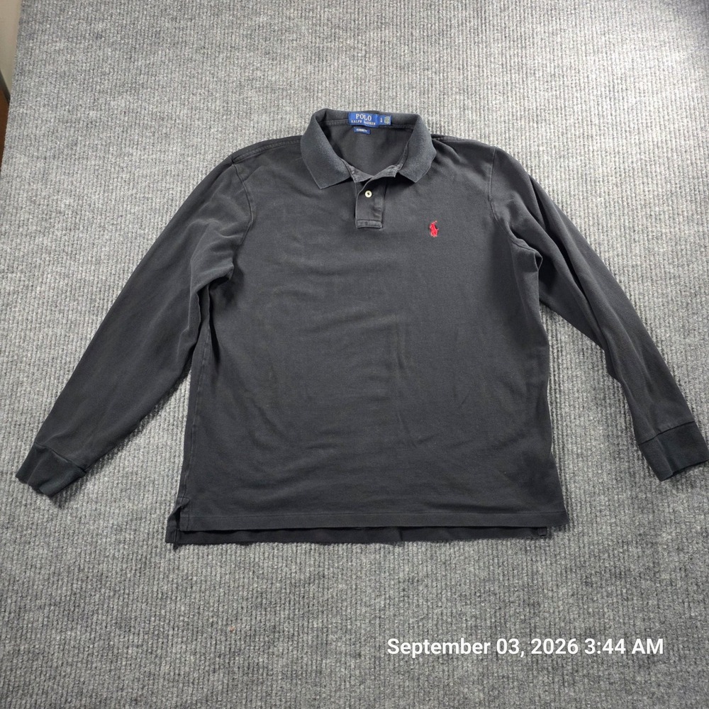 Polo Ralph Lauren Mens Classic Fit Long Sleeve Polo Shirt Black Red Pony Size L